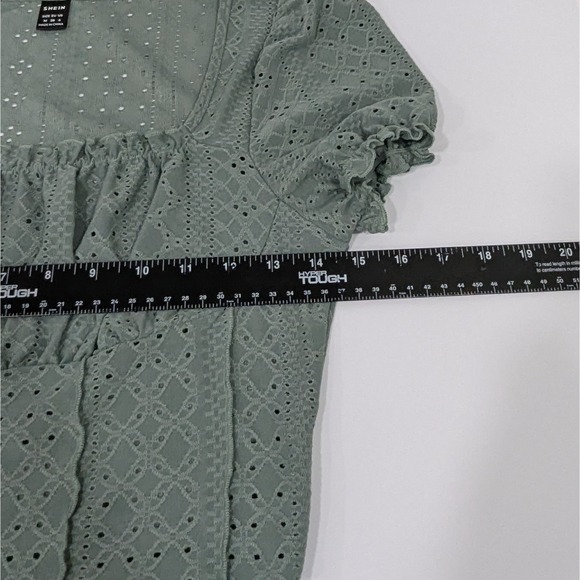 Charming Cottagecore Square Neck Ruched Bust Lettuce Trim Crop Tee Medium‎ Green - Picture 5 of 7